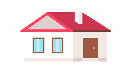 Obraz premium Cute flat house illustration with red roof and brown door on white background