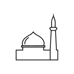 Illustrated mosque with minaret isolated on white background