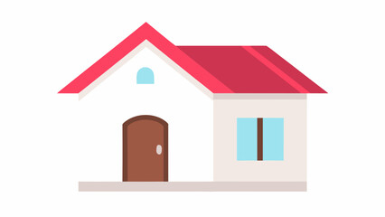 Minimal geometric house illustration with red roof and brown door