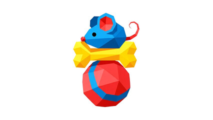 Low Poly Geometric Stacked Pet Toys App Icon in Bold Primary Colors on White.