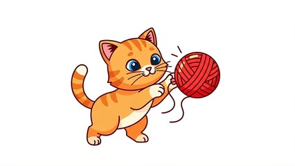 Cute Little Cat Playing with a Wool Ball