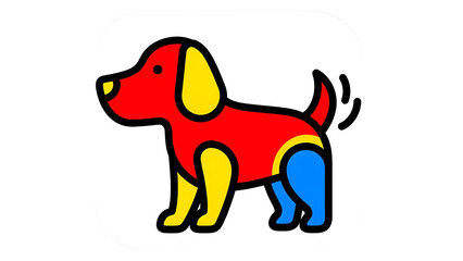 Minimalist Playful Dog App Icon in Bright Cheerful Primary Colors on White