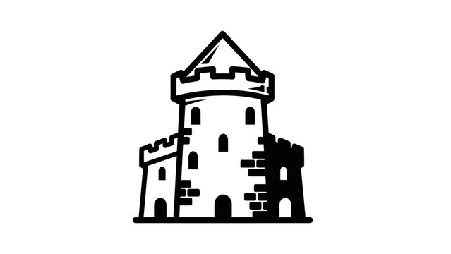 Illustration of a medieval castle tower with battlements and pointed roof
