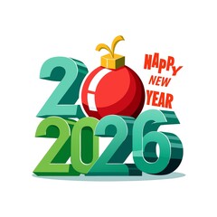 Happy New Year 2026 text with ornament, celebration and festive design