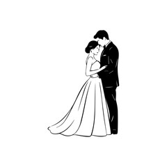 Couple embracing tenderly in a romantic wedding illustration