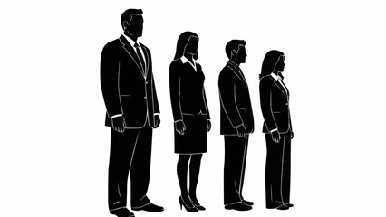 Diverse group of business professionals standing in a line.