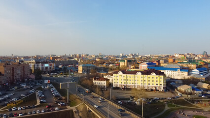 Fototapeta premium A drone view of Orenburg at sunset