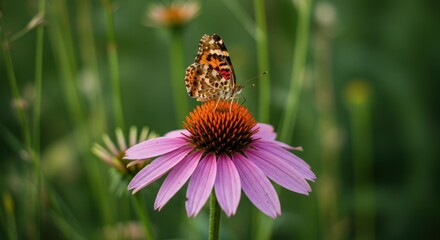 Butterfly on Purple Flower in Garden.