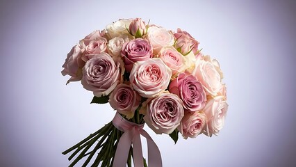 Soft Pink and Blush Rose Bouquet, Delicate Pastel Floral Arrangement with Copy Space, Ethereal Romance for Wedding or Anniversary