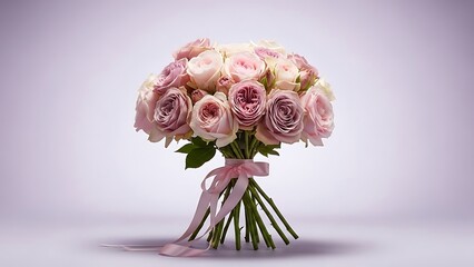 Soft Pink and Blush Rose Bouquet, Delicate Pastel Floral Arrangement with Copy Space, Ethereal Romance for Wedding or Anniversary