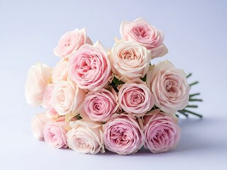 Soft Pink and Blush Rose Bouquet, Delicate Pastel Floral Arrangement with Copy Space, Ethereal Romance for Wedding or Anniversary