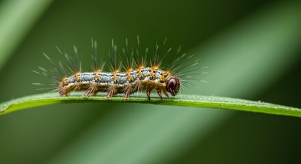 Caterpillar on Leaf Macro Photography Shot.