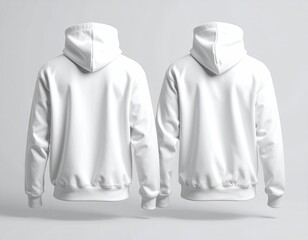 Two white hoodies, back view, floating in mid-air, studio lighting