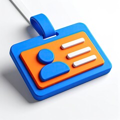 3D-rendered ID badge with a blue lanyard, bright colors, and stylized design