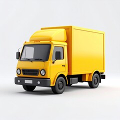 Bright yellow delivery truck with a boxy cargo area and dark accents