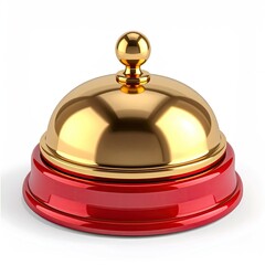 Shiny gold bell on red base, isolated on a white background