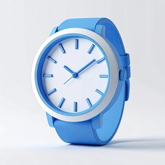 Stylish blue and white wristwatch with a sleek, modern design, on white