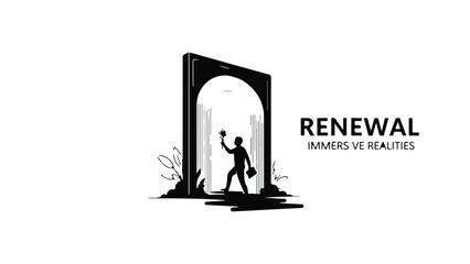 Fototapeta premium Silhouette of a person stepping through a glowing archway into a new reality
