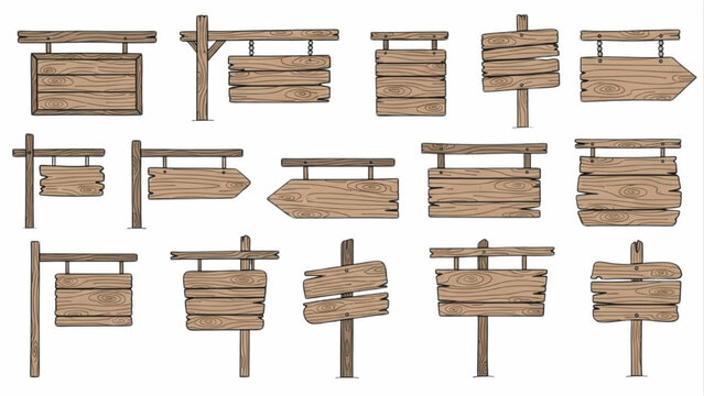 Collection of rustic wooden signs with various shapes and styles