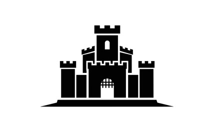 A majestic castle silhouette stands tall against a clear background © solihul