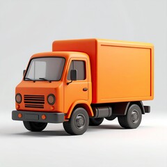 Cartoonish orange delivery truck with a boxy cargo area, white background