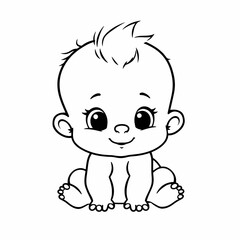 A cute cartoon baby sitting on the floor with a happy expression