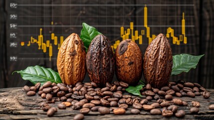 Commodity trading insights  raw cocoa and roasted coffee beans with market trends visualization