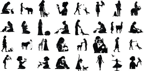 Alphabet silhouette characters and animals illustration