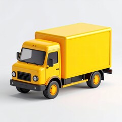 Bright yellow delivery truck with large cargo box, isolated on white