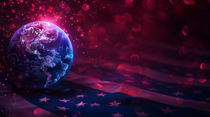 Digital concept of import tariffs with holographic globe on american flag for trade insights