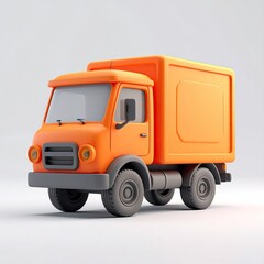 Cartoonish orange delivery truck with a boxed cargo area