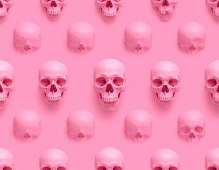Pattern of pink skulls against a solid pink backdrop, repeating