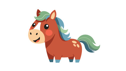 A cartoon horse with a green mane and tail and brown body stands against a clean white background, symbolizing the Fire Horse from the Chinese Zodiac Animals for Chinese New Year 2026. © Jangkrik