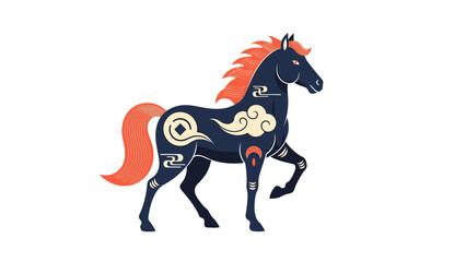 Illustration of a Fire Horse, a Chinese Zodiac Animal, with orange mane and tail, against a clean white background, symbolizing the Chinese New Year 2026. © Jangkrik