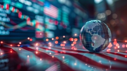 Exploring import tariffs  a holographic globe overlaying the american flag for global trade insights