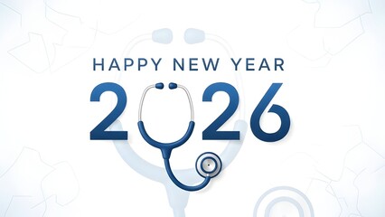 Fototapeta premium Happy New Year 2026 with Stethoscope in Medical Theme Vector Illustration