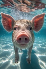 Playful piglet swimming