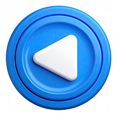 A blue circular button with a white play triangle in the center