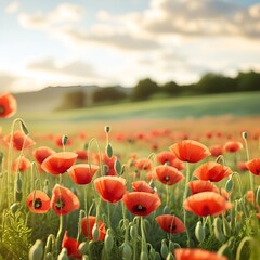 field of poppies and blue sky