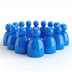 Shiny blue human figures arranged in a circle, on a white background