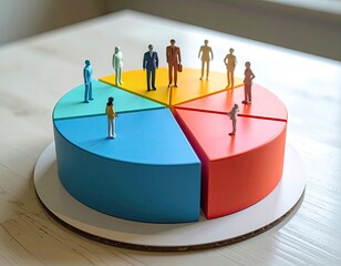 Colorful pie chart with miniature people representing diverse groups