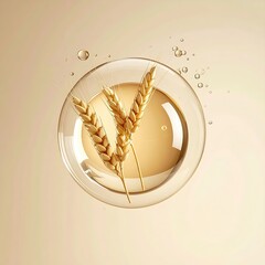 Wheat stalks encapsulated in a transparent sphere with liquid droplets