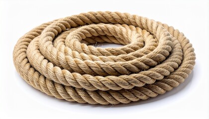 Coiled natural fiber rope in spiral pattern on flat surface