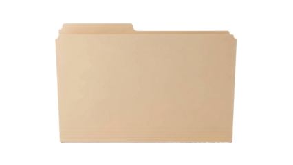 Standard empty beige manila file folder for office documents, cut out, stock png, isolated on transparent background