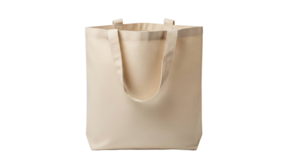 Empty beige fabric canvas tote bag with handles, cut out, stock png, isolated on transparent background