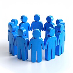 Blue figures standing in a circle, holding hands on white background