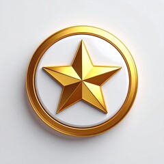 Golden star inside a white circle with a gold ring, on white background
