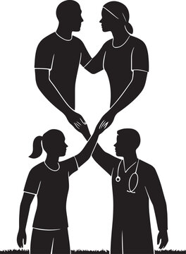 silhouette of a cancer patientsand doctor hoding hands