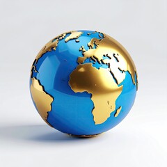 Glossy globe in blue and gold, against a bright white backdrop