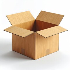 Empty, open cardboard box, simple design, on a white background